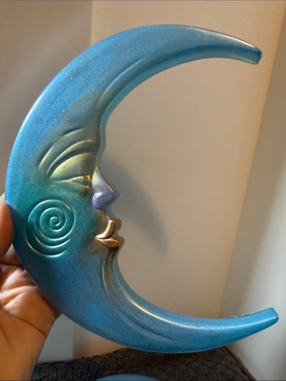 Iridescent Resin Blue Crescent Moon Wall Art Sculpture